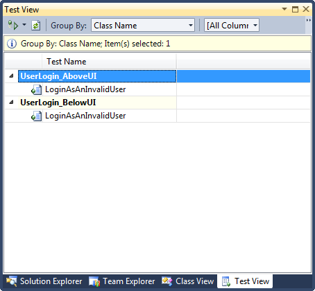 Visual Studio Test View Showing StoryQ Tests Above and Below The User Interface